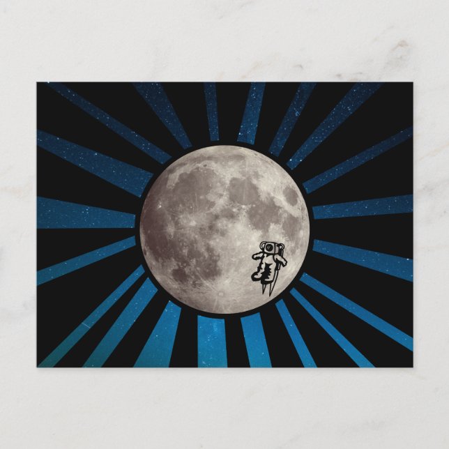 Cartão Postal Galáxia Azul com Lua e Postcard Espacial de Astron (Frente)
