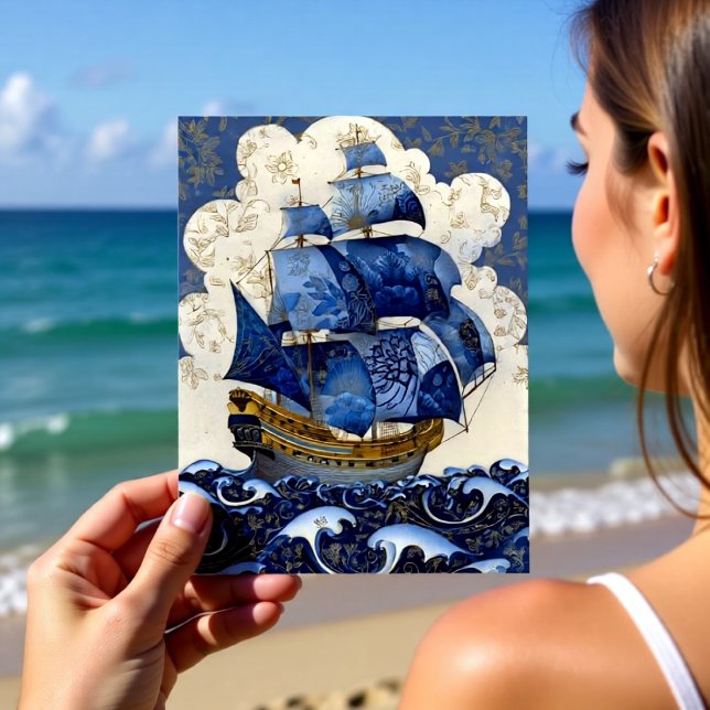Cartão Postal Galeão Azul Dourado de Delft (Criador carregado)