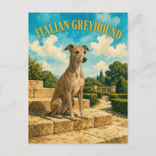 Cartão Postal Galgo Italiano, Arte de Cão em Aquarela Vintage