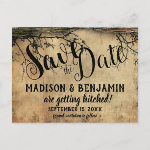 Cartão Postal Galho de Árvore Rústico Casamento Vintage Salve a
