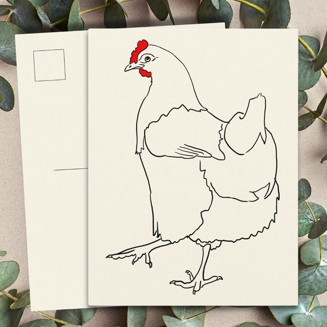 Cartão Postal Galinha Dançante Bonita Engraçado Linha Desenho Ar (Cute chicken simple line drawing postcard)