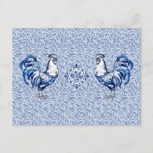 Cartão Postal Galinha De rico Azul E Galo Branco