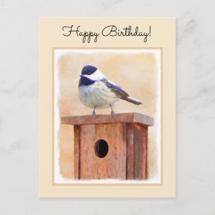 Cartão Postal Galinha em Birdhouse Pintura Original de Pássaros