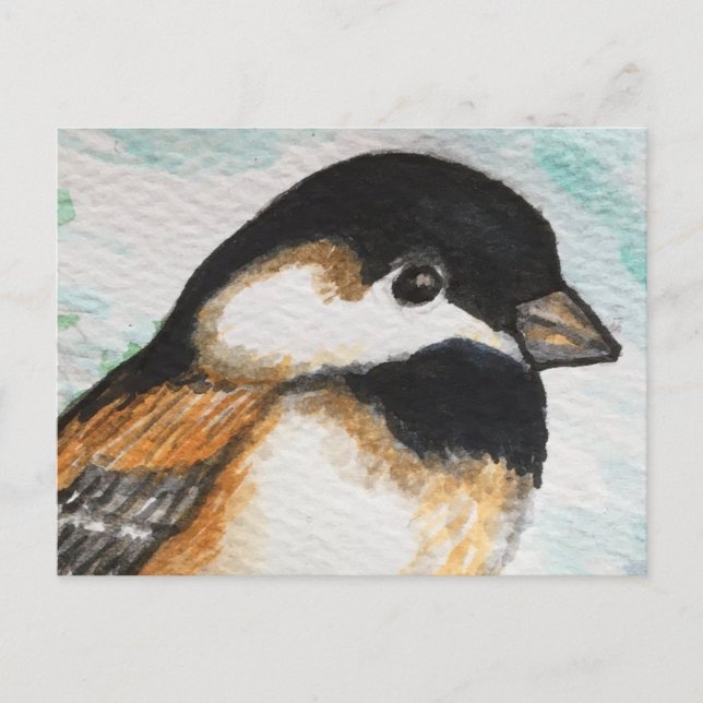 Cartão Postal Galinha Encantadora Bird Aquarela Pequena (Frente)