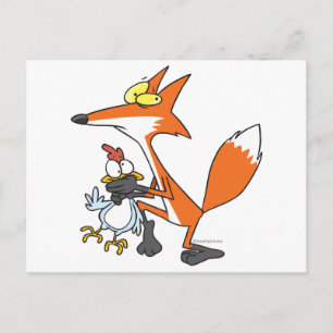 Cartão Postal galinha engraçada roubando raposa