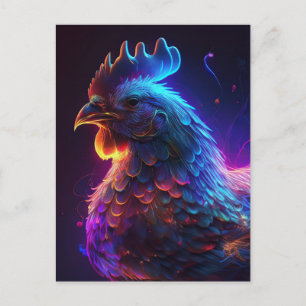 Cartão Postal Galinha Neon de IA