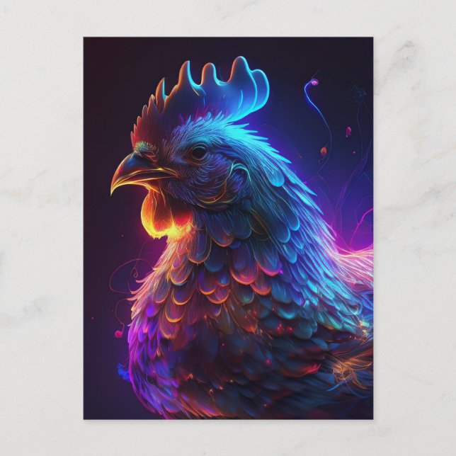 Cartão Postal Galinha Neon de IA (Frente)