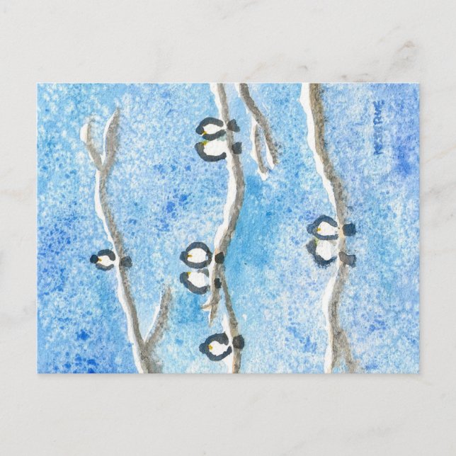 Cartão Postal Galinhas em Ramais de Árvores em Póca de Neve de i (Frente)