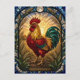 Cartão Postal Galinheiro de Galo / Galinha ao Amanhecer Vidro Pi