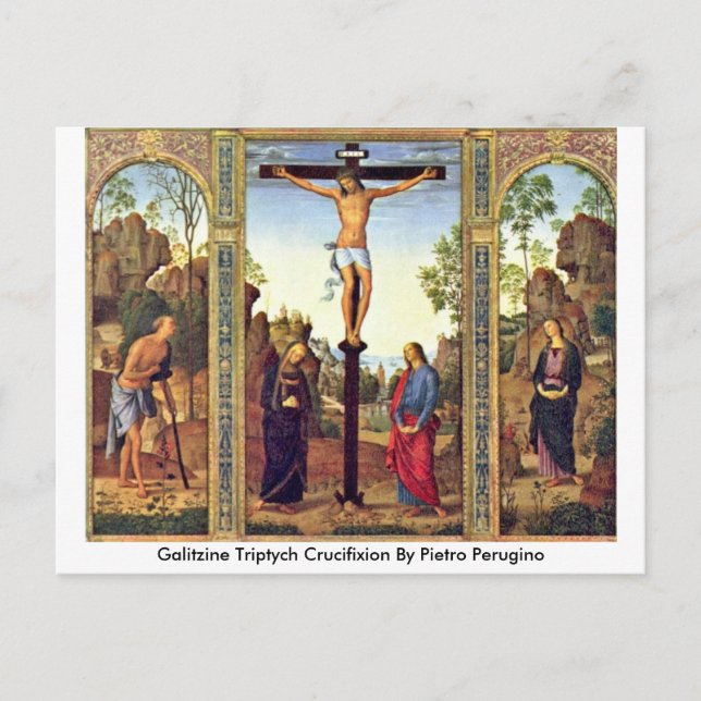 Cartão Postal Galitzine Triptych Crucifixtion Por Pietro Perugin (Frente)