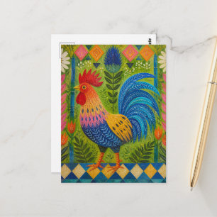 Cartão Postal Galo de Arte Popular Colorido