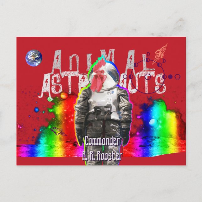 Cartão Postal Galo de Astronautas Animais (Frente)