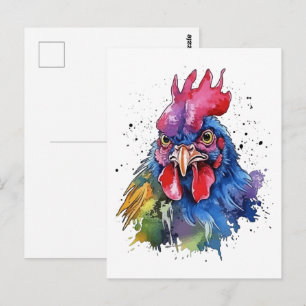 Cartão Postal Galo de Campo Estilo Aquarela