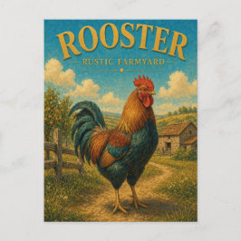 Cartão Postal Galo Frango Fazenda Rústica Aquarela GeoSaga