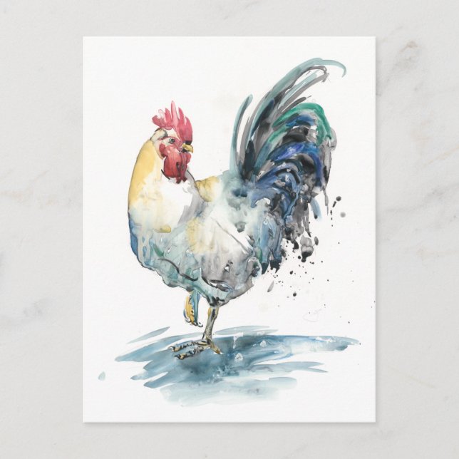 Cartão Postal Galo Splash - Aquarela (Frente)