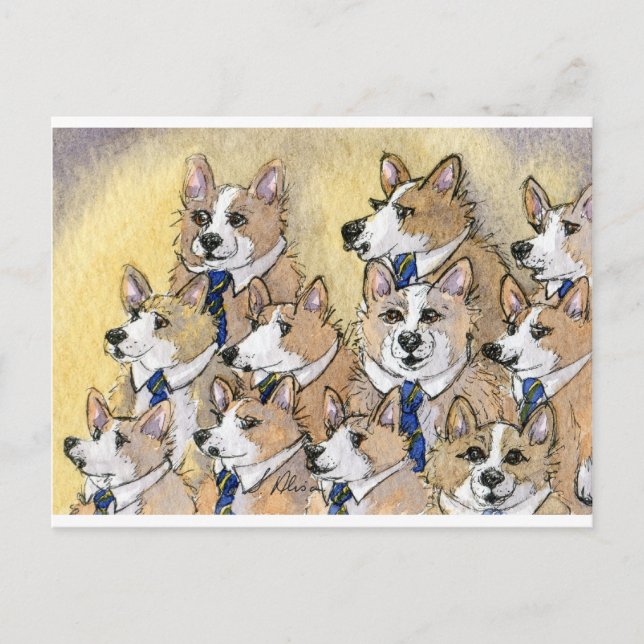 Cartão Postal Galsh Corgi - coro de uivas (Frente)