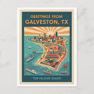 Cartão Postal Galveston TX Oásis da Ilha Viagens Retrô