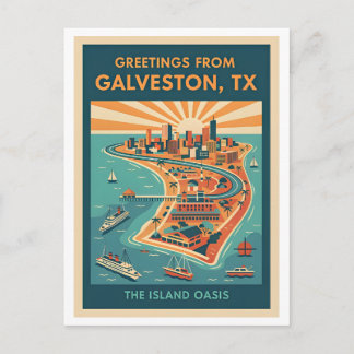 Cartão Postal Galveston TX Oásis da Ilha Viagens Retrô