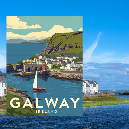 Cartão Postal Galway Ireland Retro Viagem Art