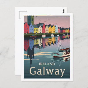 Cartão Postal Galway Ireland Vintage Familiar Viagem Place