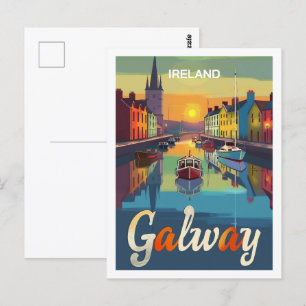 Cartão Postal Galway Irlanda Antigo Local de Viagem Famoso