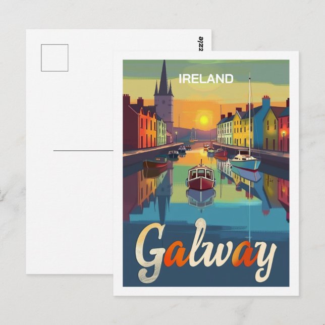 Cartão Postal Galway Irlanda Antigo Local de Viagem Famoso (Frente/Verso)