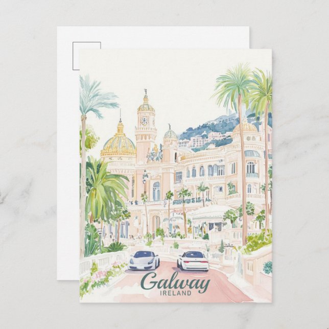 Cartão Postal Galway Irlanda Ilustração de pintura a guache Viag (Frente/Verso)