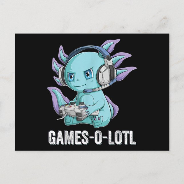 Cartão Postal Gamesolotl Axolotl Video Gamer Kawaii Meninos anim (Frente)