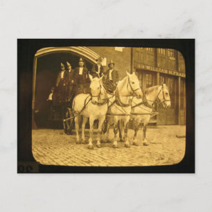 Cartão Postal Gancho de Cavalo Desenhado e Companhia de Incêndio