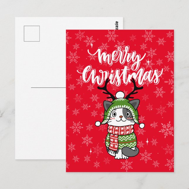 Cartão Postal Gancho de Natal de Gato Bonito Galore (Frente/Verso)