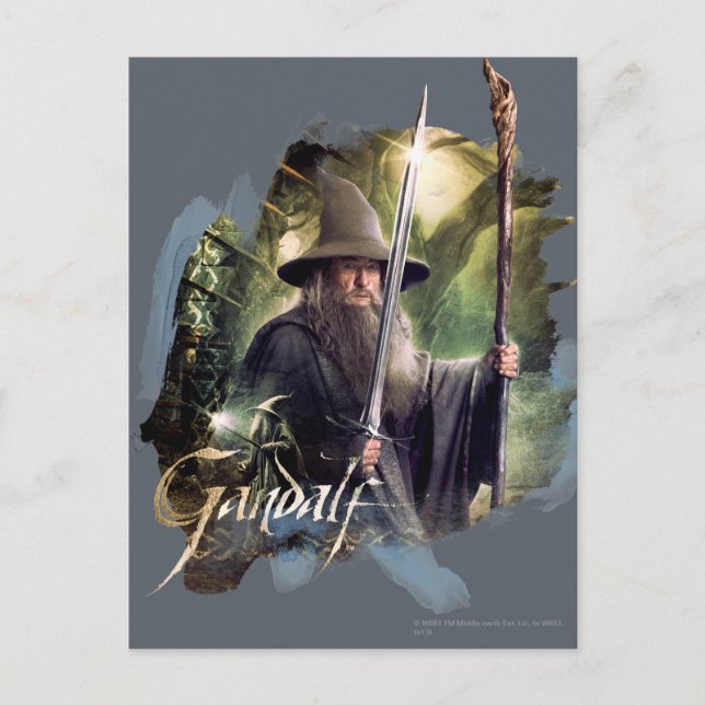 Cartão Postal Gandalf Com Funcionarios E Espada (Frente)