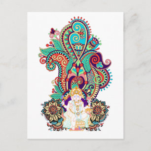 Cartão Postal Ganesha Deus Elefante Colorido Paisley