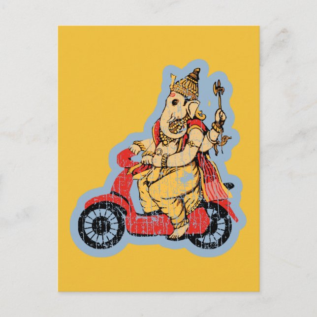 Cartão Postal Ganesha pilotando uma scooter (Frente)