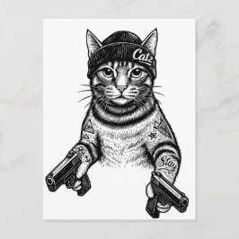 Cartão Postal Gangster Cat Tattoo Art | Cool Streetwear Kitty