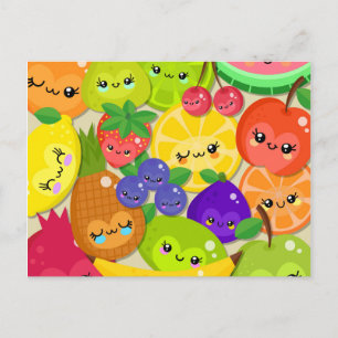 Cartão Postal Gangue de Fruta Feliz de Verão de Kawaii