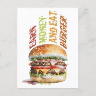 Cartão Postal Ganhe Dinheiro E Coma Burger, Design Humoroso Burg