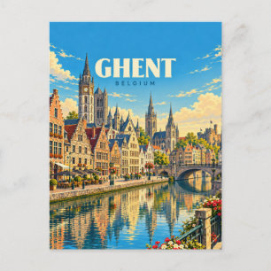 Cartão Postal Gante Arte de Viagem Vintage Bélgica