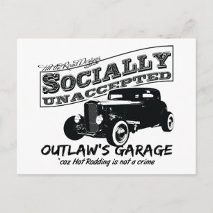 Cartão Postal Garagem do fora da lei. Hot Rods socialmente inace