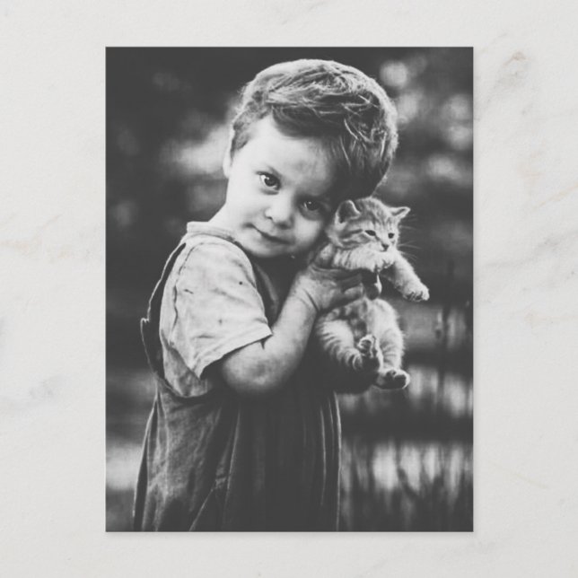 Cartão Postal Garçon et chaton (Frente)
