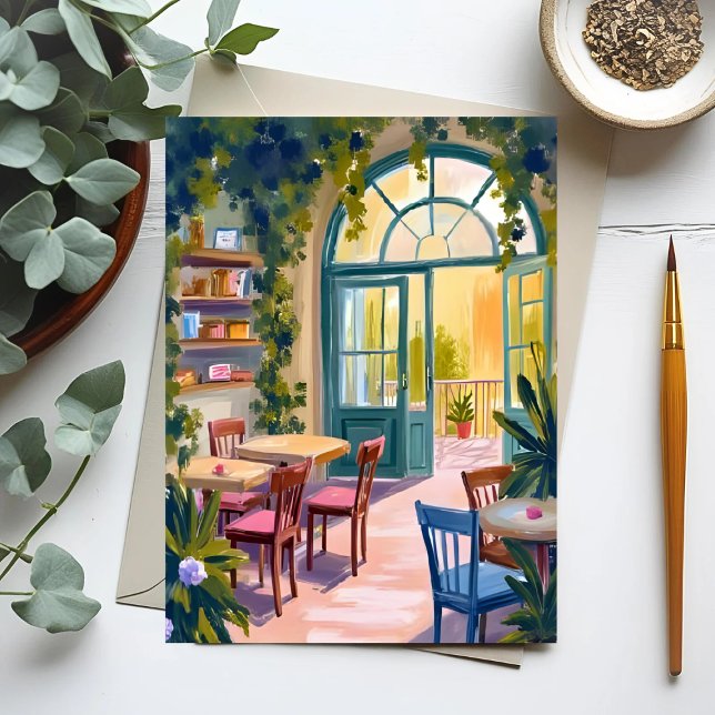 Cartão Postal Garden Cafe | Botanical Watercolor Painting (Criador carregado)