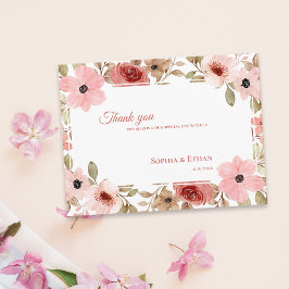 Cartão Postal Garden Theme Blush Pink Floral Wedding Thank You