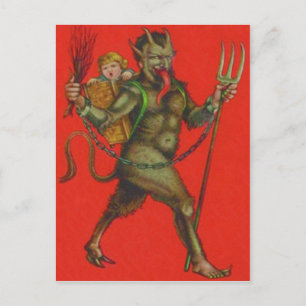 Cartão Postal Garfo Vermelho do Krampus Trocando Crianças