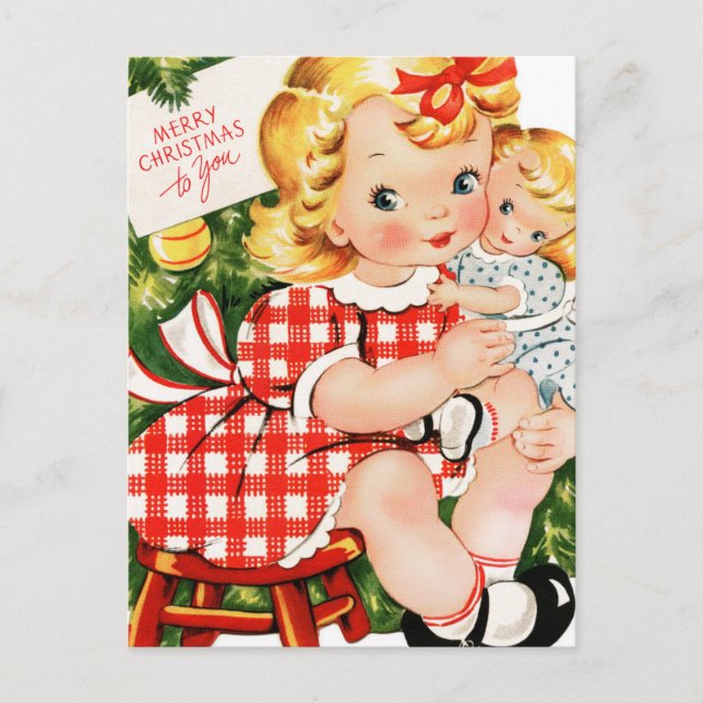 Cartão Postal Garota 1950 com boneca (Frente)