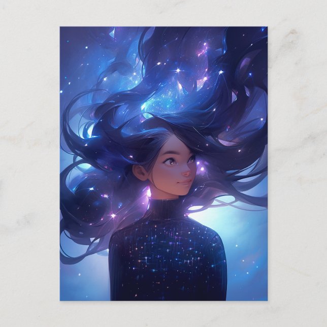 Cartão Postal Garota Animada De Estrelas (Frente)
