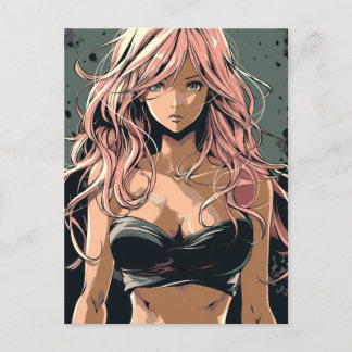 Cartão Postal Garota Anime Sexy em Biquíni Preto