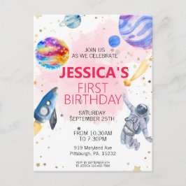 Cartão Postal Garota Astronauta Navio Espacial Foguete Espaço Pl