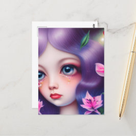 Cartão Postal Garota Chorando com Olhos Azuis Grandes