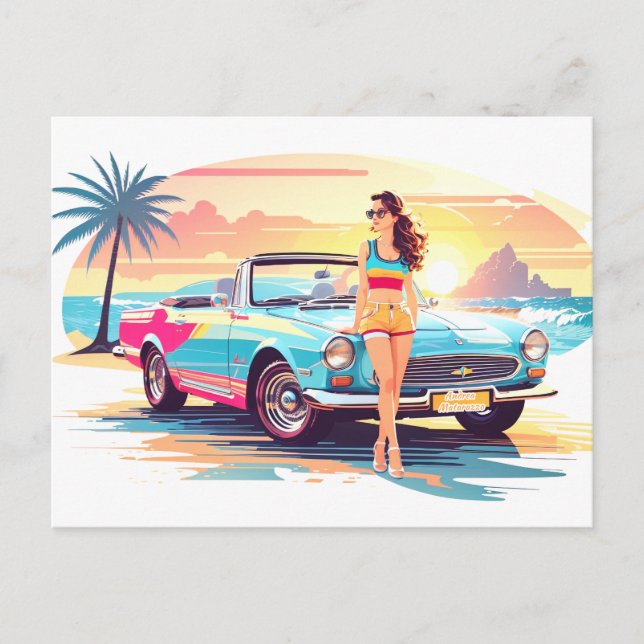 Cartão Postal Garota com carro e natureza dos sonhos (Frente)