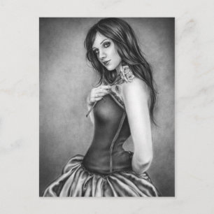 Cartão Postal Garota com cartão-postal rosa