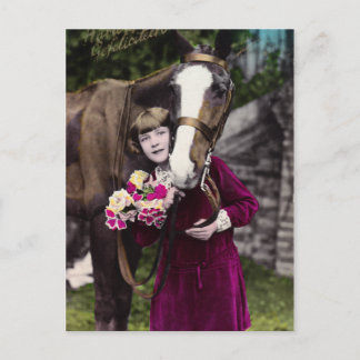 Cartão Postal Garota com Flores